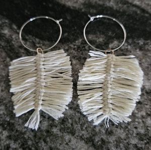 Elegant Cream Fringe Hoop Earrings